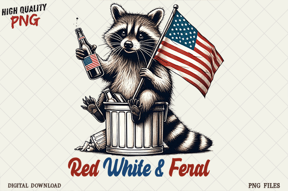 Celebrate Independence Day with a Feral Raccoon PNG Design