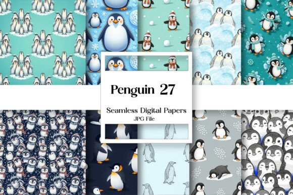 Charming Penguin Pattern Digital Paper for Winter Designs