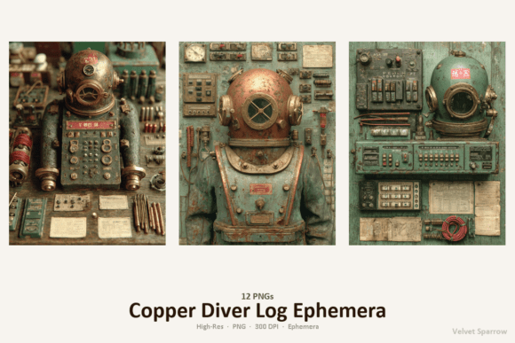 Copper Diver Log Ephemera: Vintage Charm for Modern Crafters