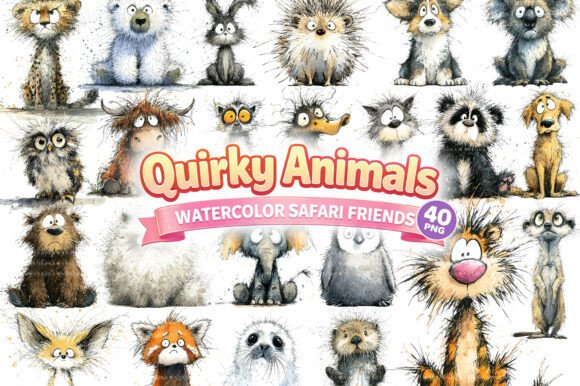 Quirky Watercolor Animal PNG Bundle: A Designer's Playful Toolkit