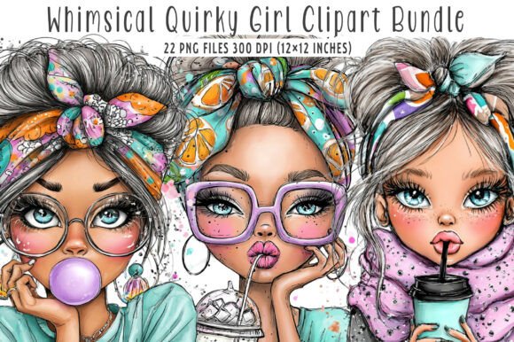 Whimsical Quirky Girl Clipart: A Playful Asset for Modern Design
