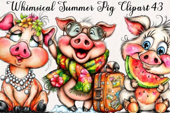 Whimsical Summer Pig Clipart: A Playful Design Asset for Your Projects